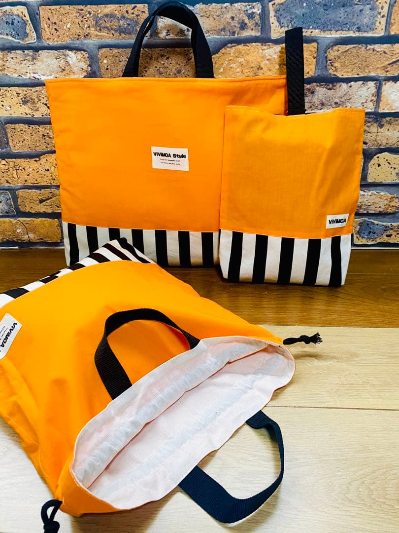 non_ho3　入園入学グッズ　オレンジ×黒ストライプ　ViViMOA