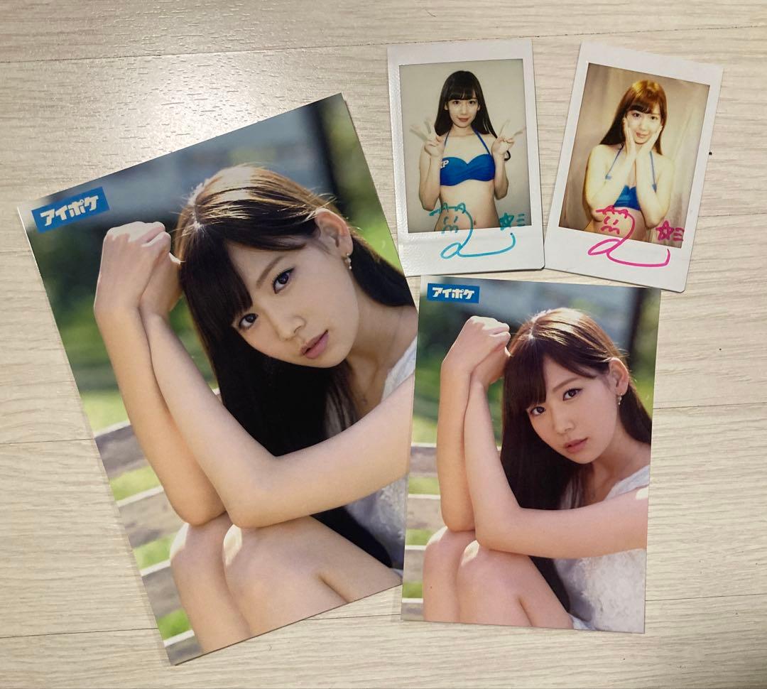 明里つむぎ デビュー時店頭ポップ類とサイン入りチェキ2枚セット
