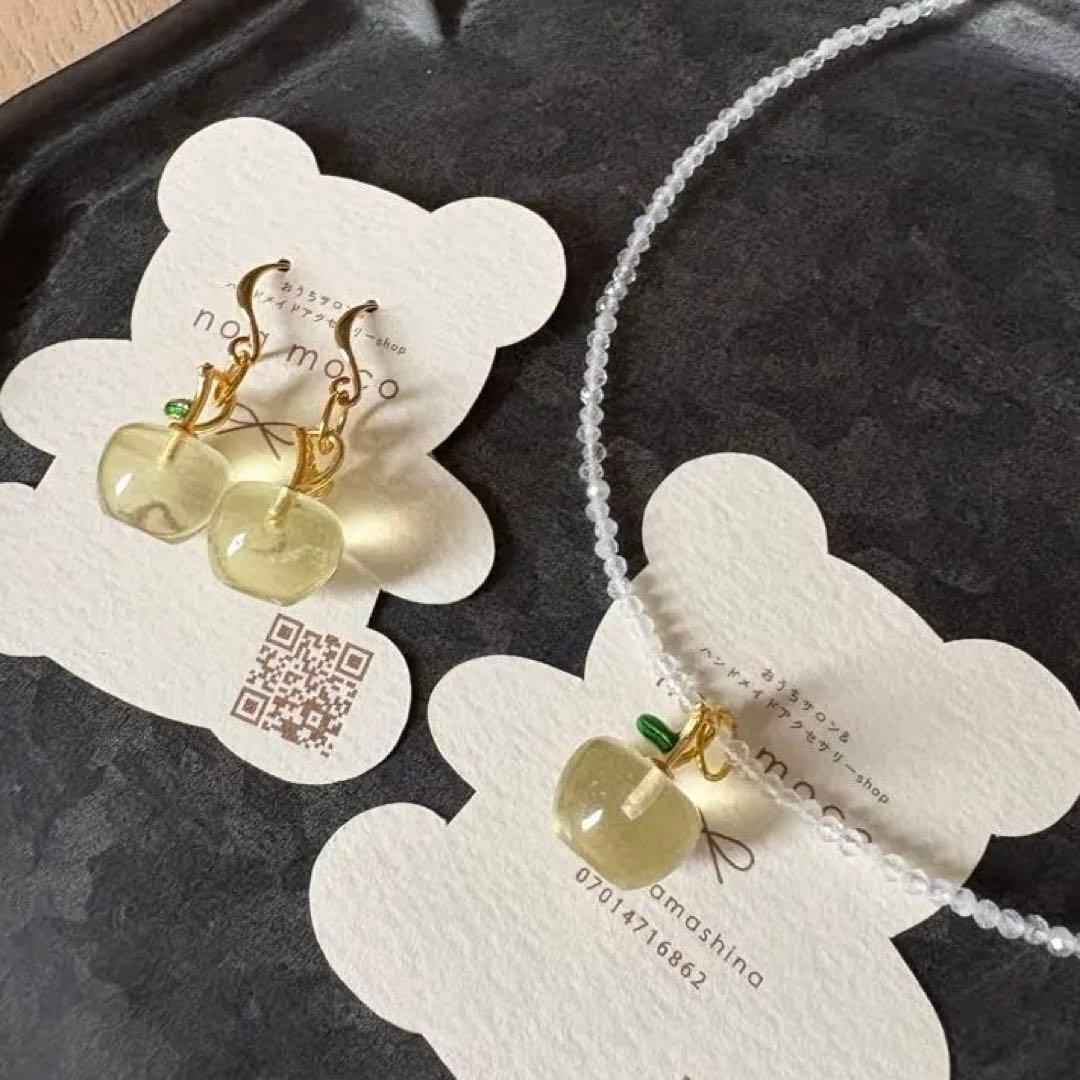 天然石りんご ピアス ネックレスセット　ジャムズ