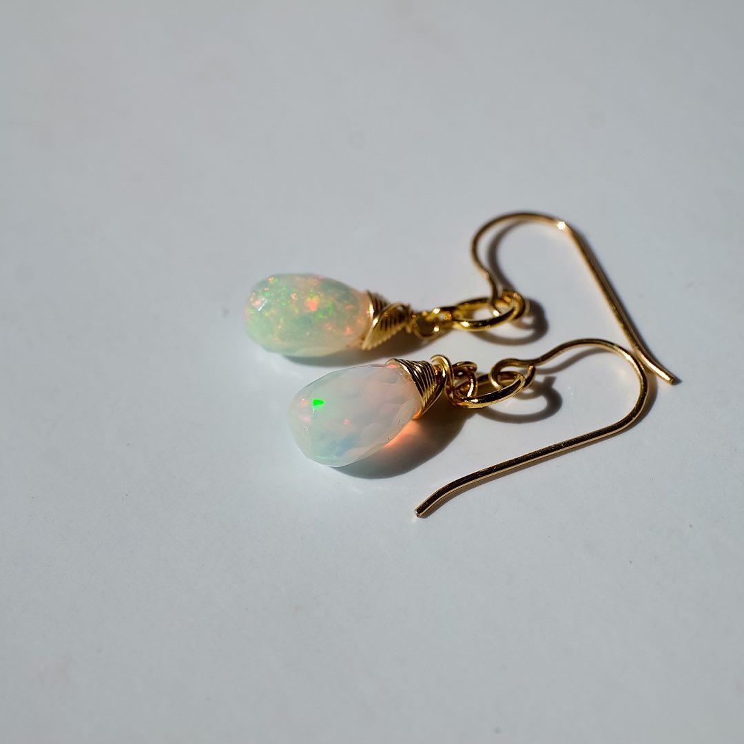 14kgfエチオピアオパールドロップピアス/いや