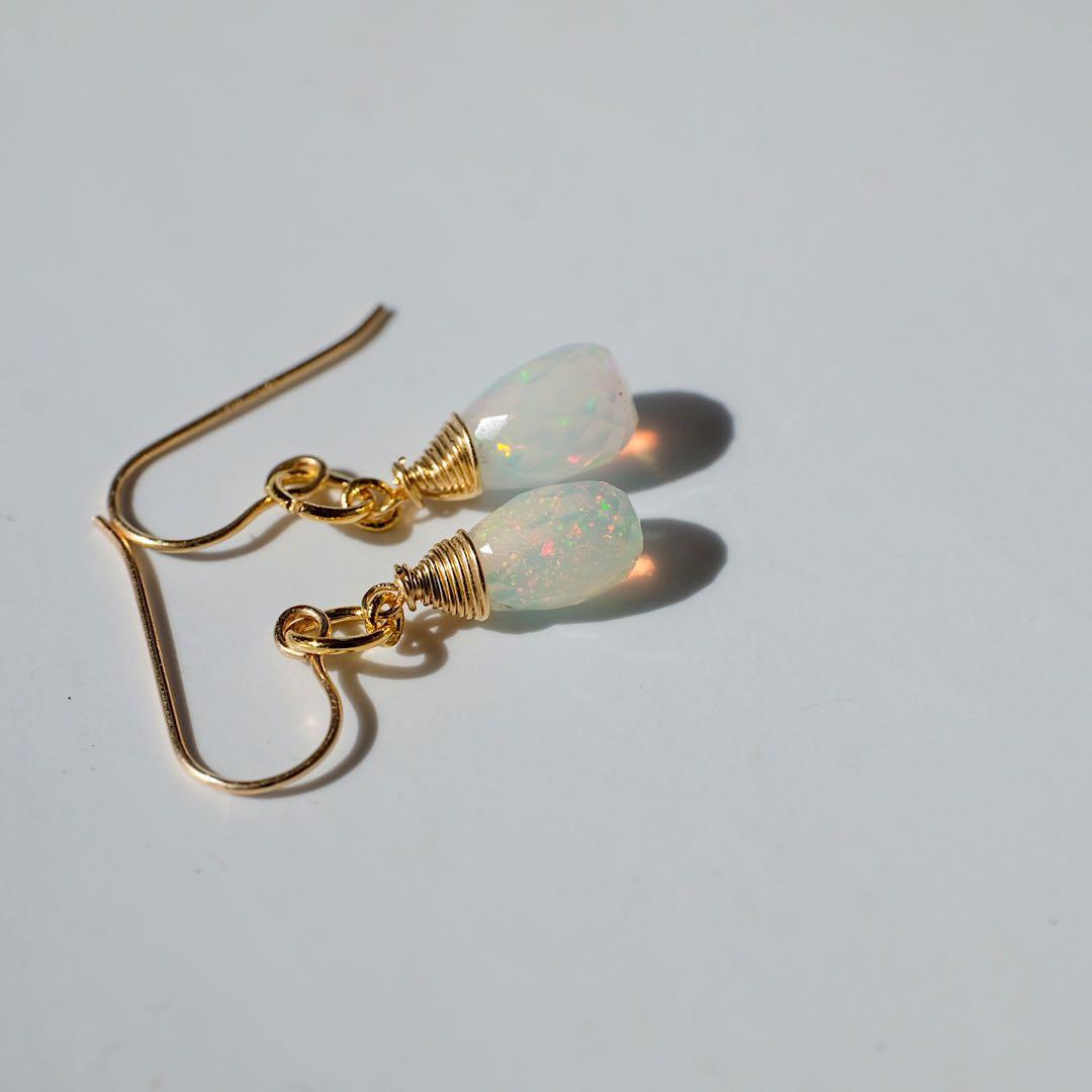 14kgfエチオピアオパールドロップピアス/いや