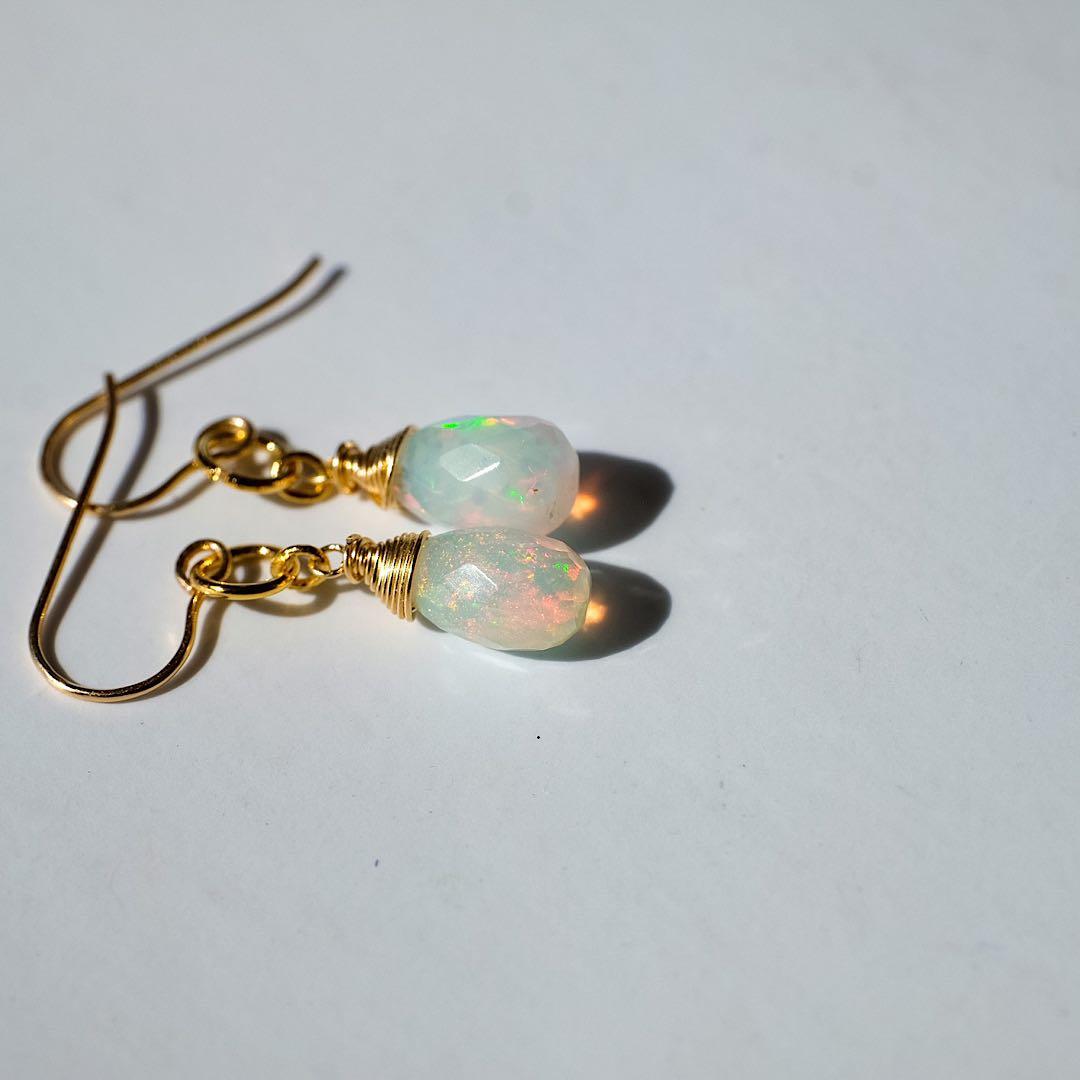 14kgfエチオピアオパールドロップピアス/いや