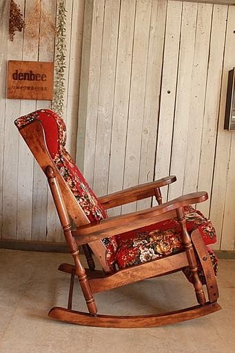 ビンテージ　東洋家具製　ロッキングチェア　オットマン付き　花柄　TOYO