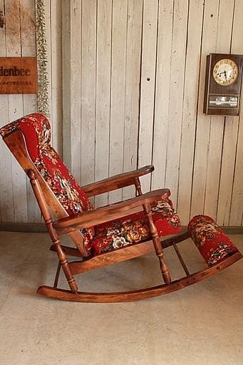 ビンテージ　東洋家具製　ロッキングチェア　オットマン付き　花柄　TOYO