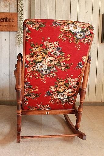 ビンテージ　東洋家具製　ロッキングチェア　オットマン付き　花柄　TOYO