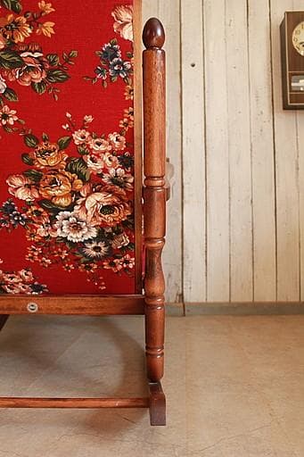 ビンテージ　東洋家具製　ロッキングチェア　オットマン付き　花柄　TOYO