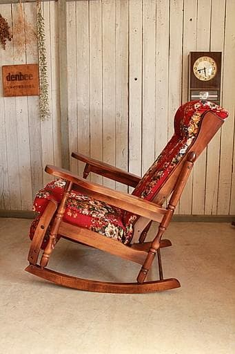 ビンテージ　東洋家具製　ロッキングチェア　オットマン付き　花柄　TOYO