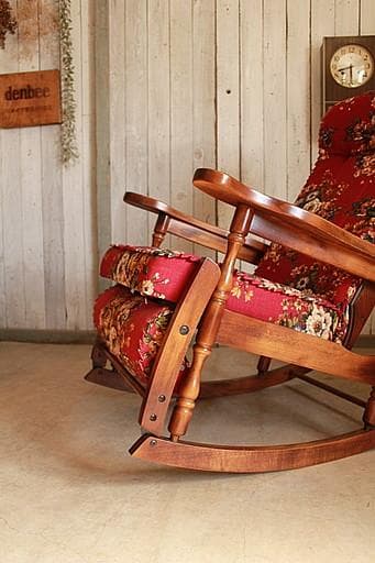 ビンテージ　東洋家具製　ロッキングチェア　オットマン付き　花柄　TOYO