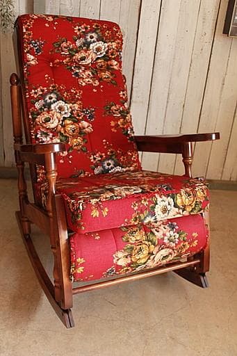 ビンテージ　東洋家具製　ロッキングチェア　オットマン付き　花柄　TOYO