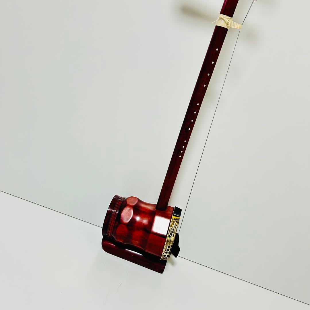 【希少美品】高級 二胡 本革 蛇革 中国 民族楽器 紅木 ハードケース付き