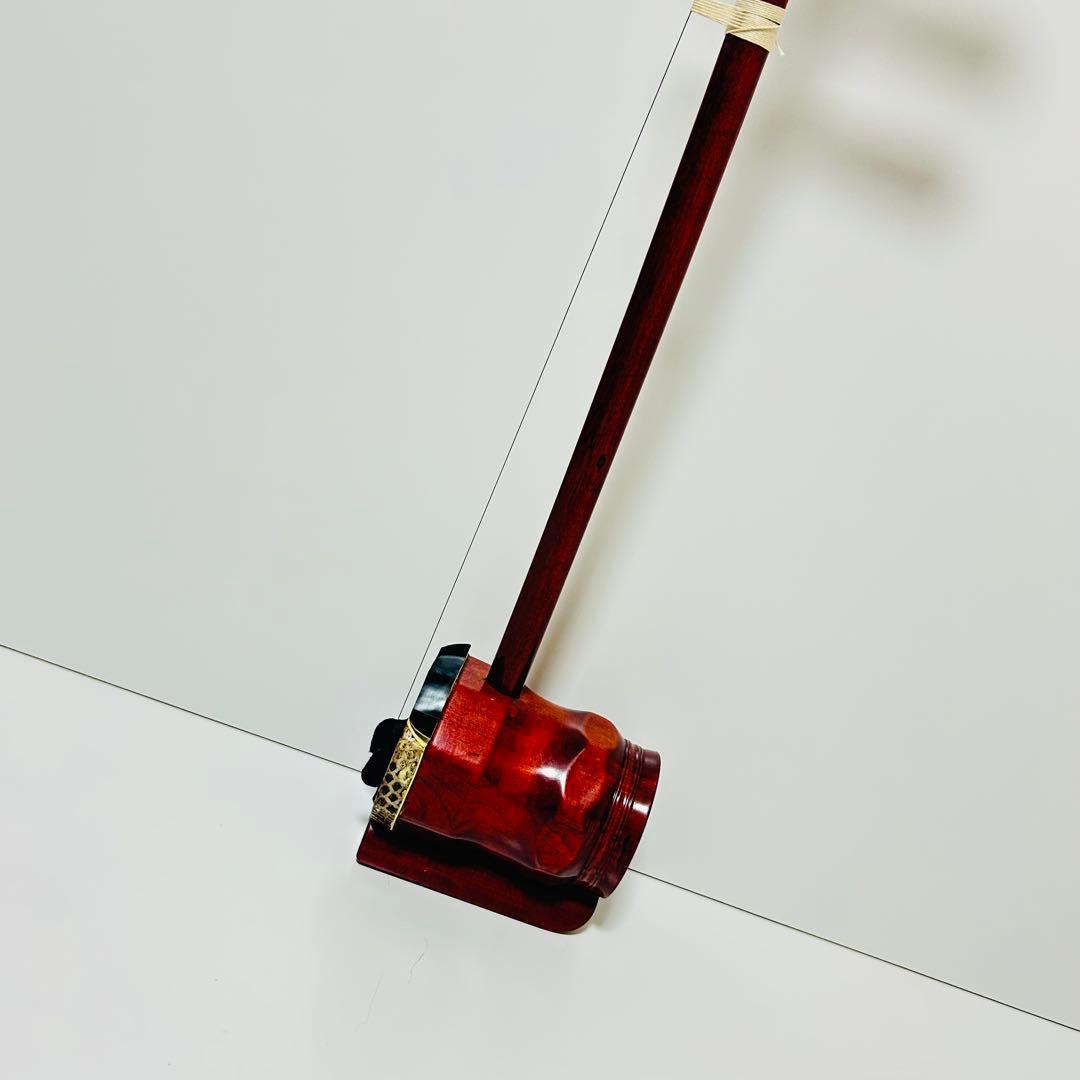 【希少美品】高級 二胡 本革 蛇革 中国 民族楽器 紅木 ハードケース付き