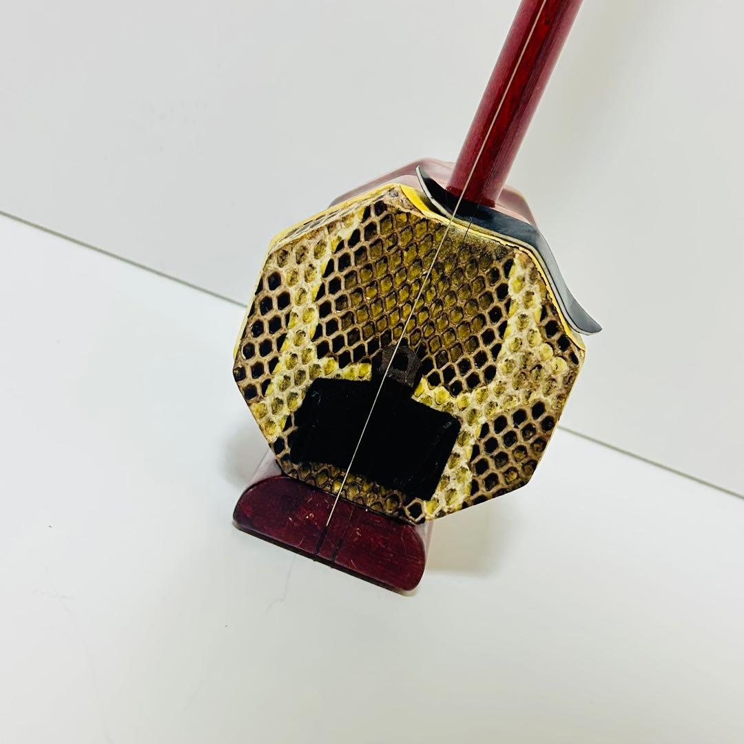 【希少美品】高級 二胡 本革 蛇革 中国 民族楽器 紅木 ハードケース付き