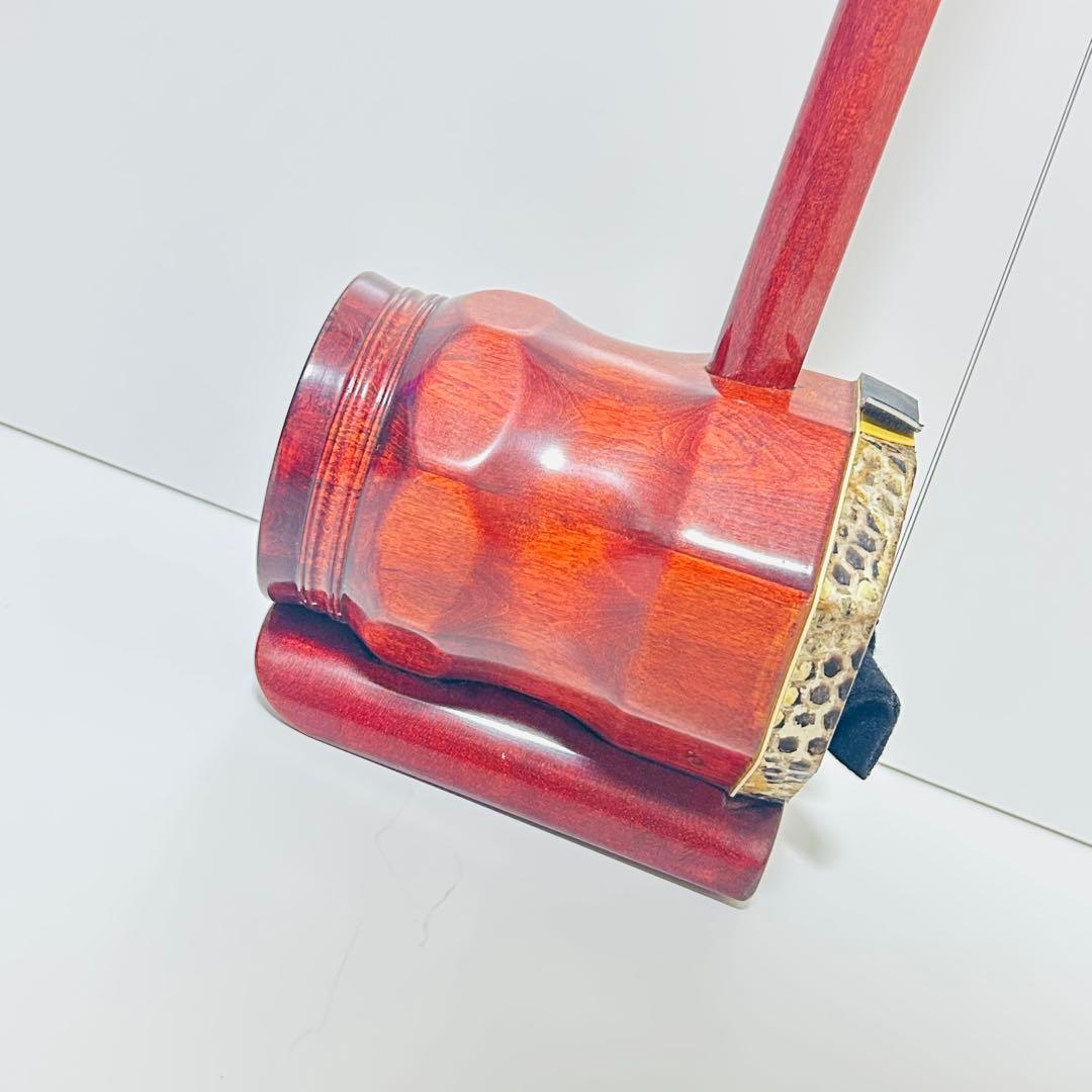 【希少美品】高級 二胡 本革 蛇革 中国 民族楽器 紅木 ハードケース付き
