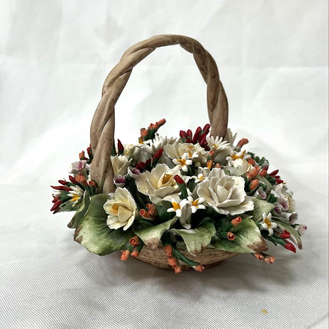 アンティーク　陶花　バスケット　フラワー