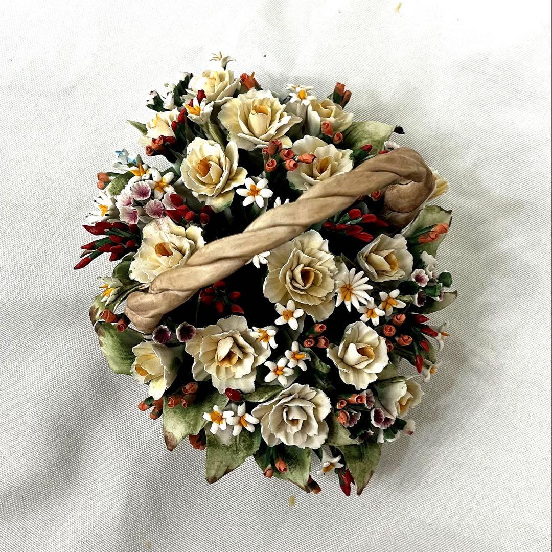 アンティーク　陶花　バスケット　フラワー