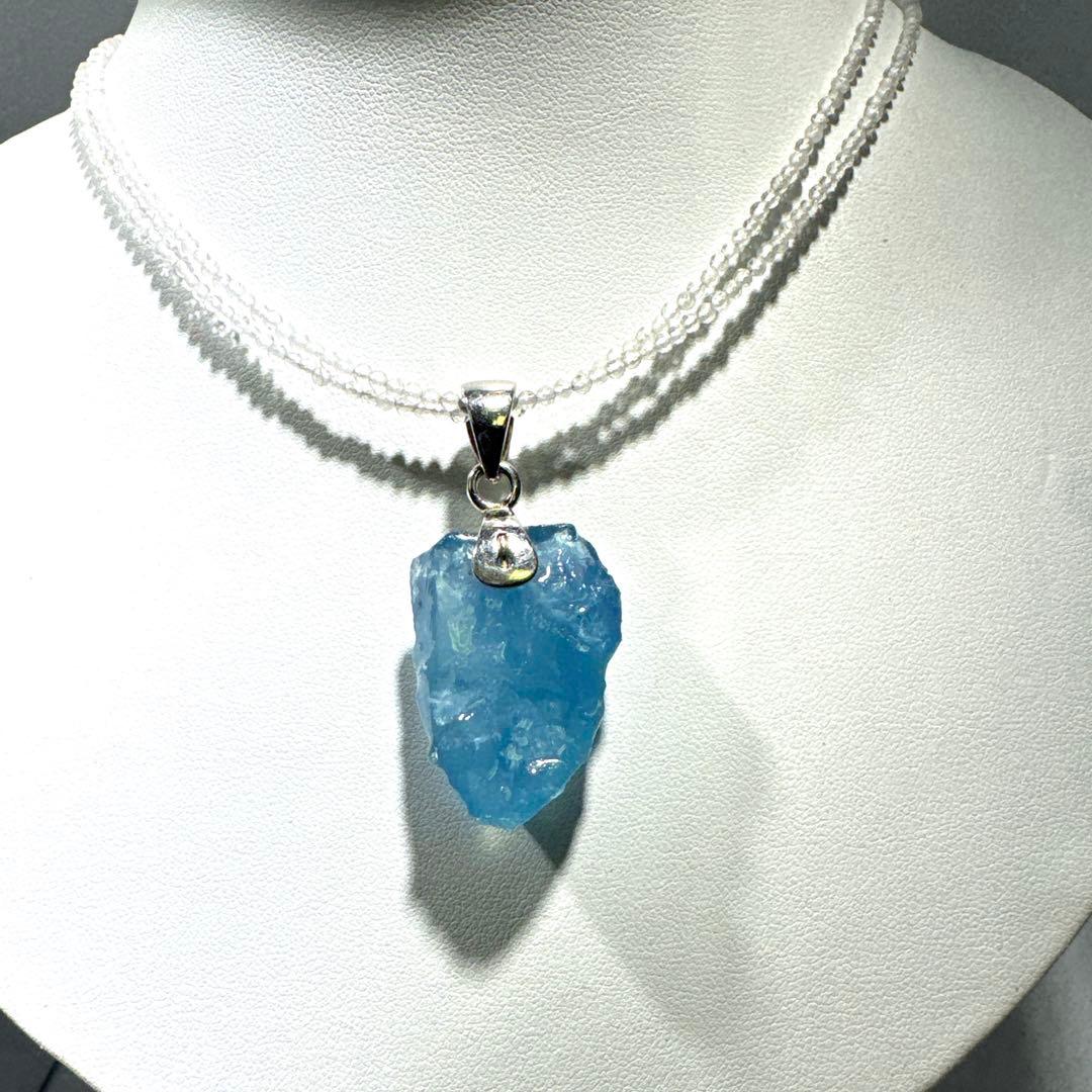 アクアマリンペンダント水晶ミラーカット2ミリ2連ネックレスNO25-1758