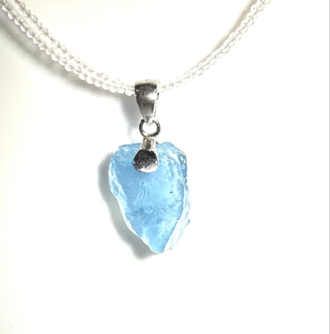 アクアマリンペンダント水晶ミラーカット2ミリ2連ネックレスNO25-1758