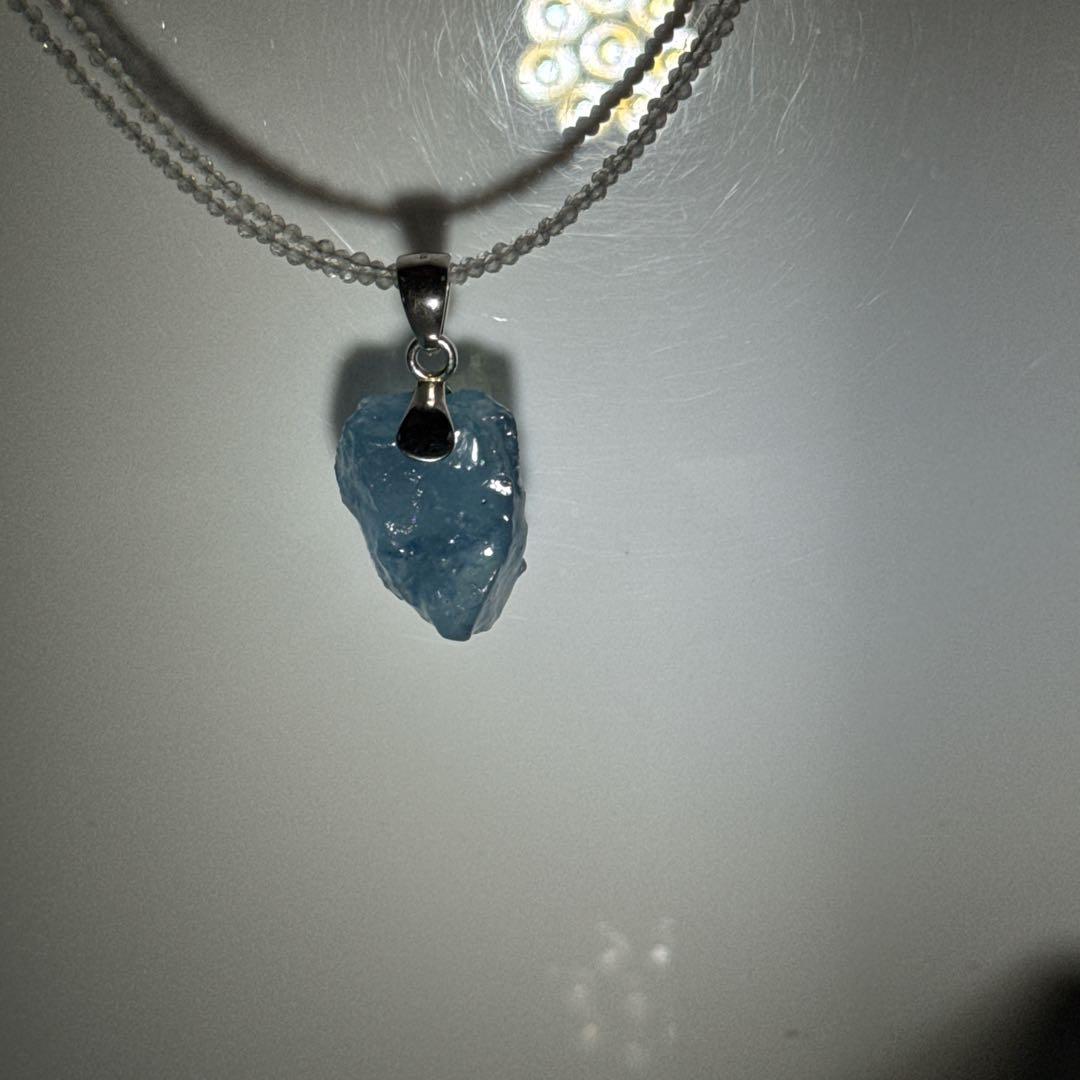 アクアマリンペンダント水晶ミラーカット2ミリ2連ネックレスNO25-1758