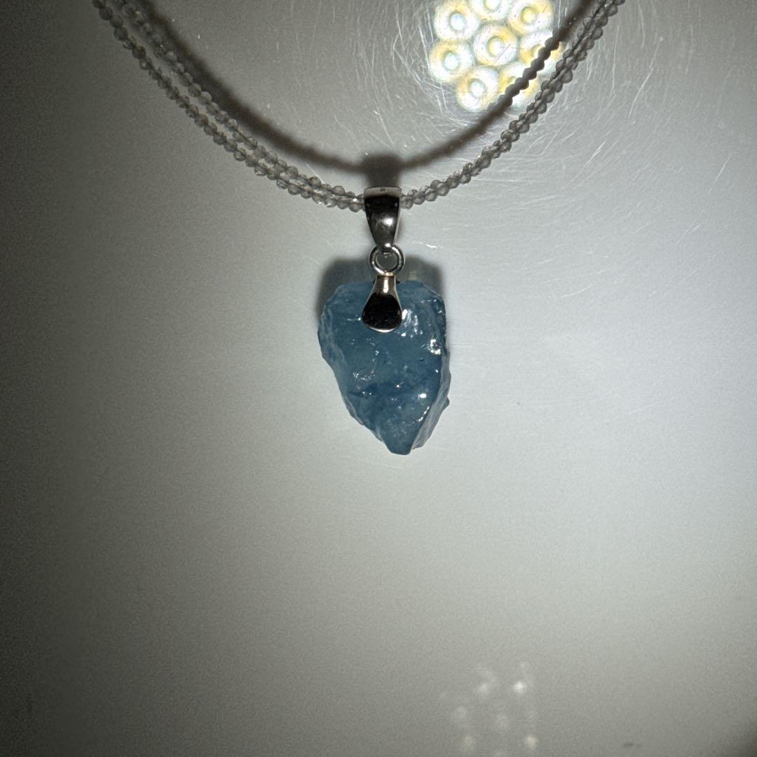 アクアマリンペンダント水晶ミラーカット2ミリ2連ネックレスNO25-1758