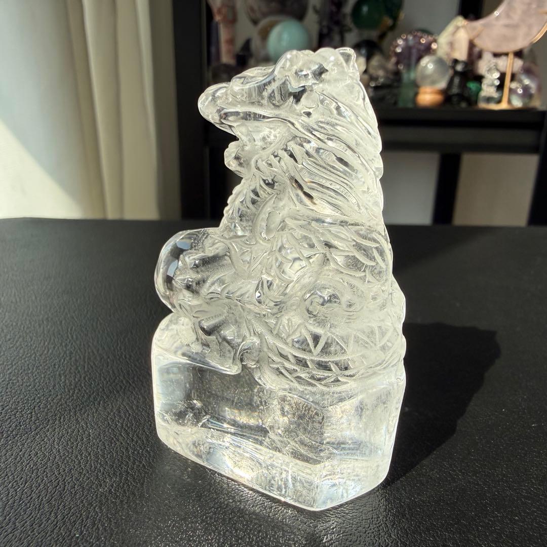 天然石水晶の龍　置物　彫物NO.031410