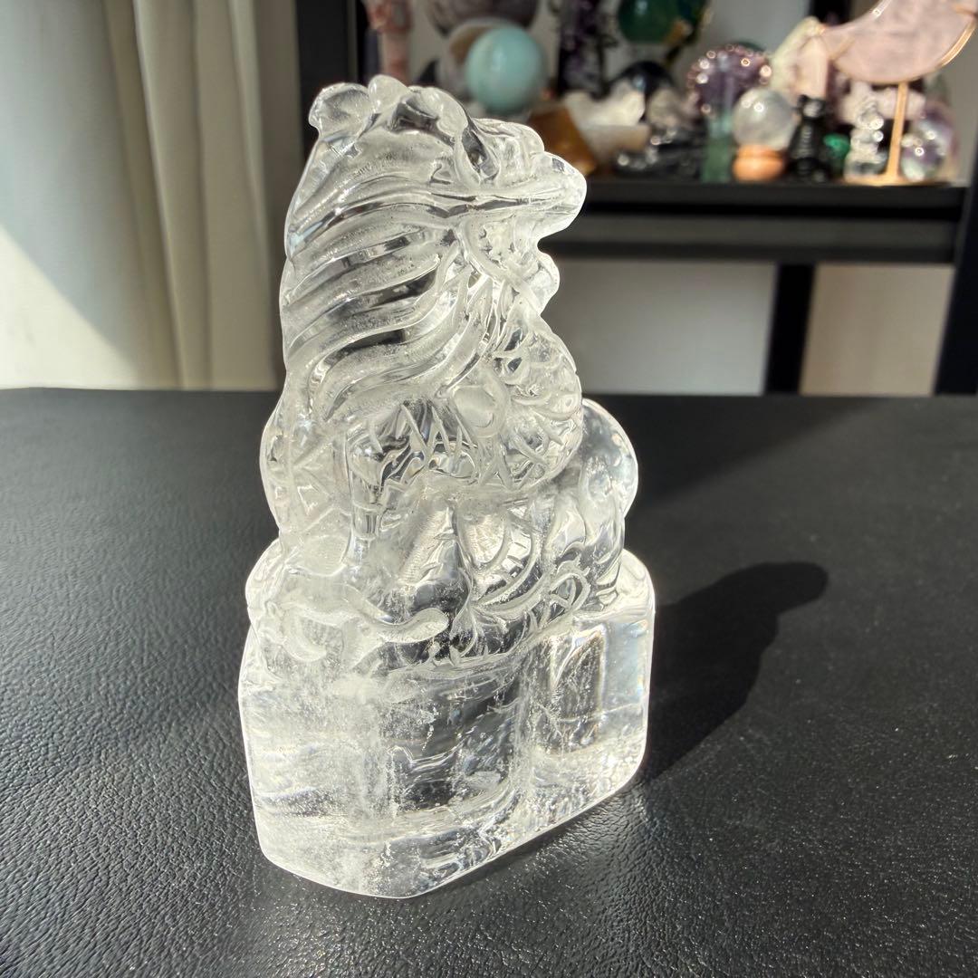 天然石水晶の龍　置物　彫物NO.031410