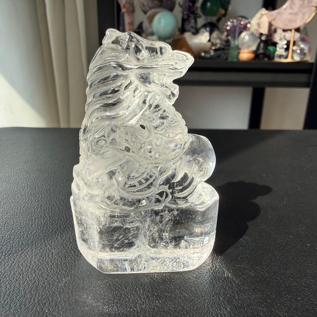 天然石水晶の龍　置物　彫物NO.031410
