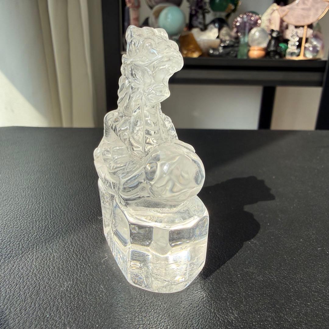 天然石水晶の龍　置物　彫物NO.031410