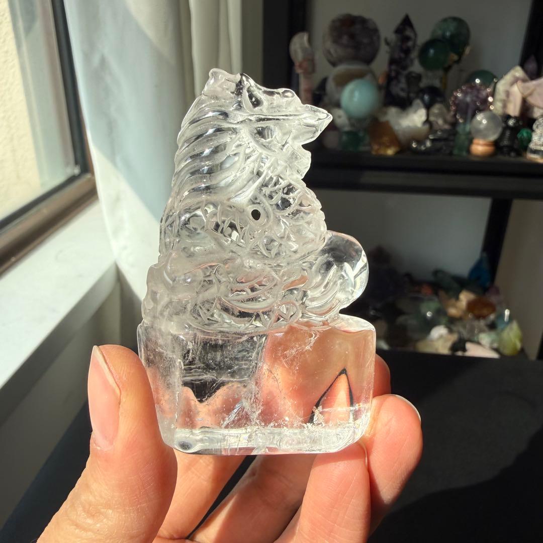 天然石水晶の龍　置物　彫物NO.031410