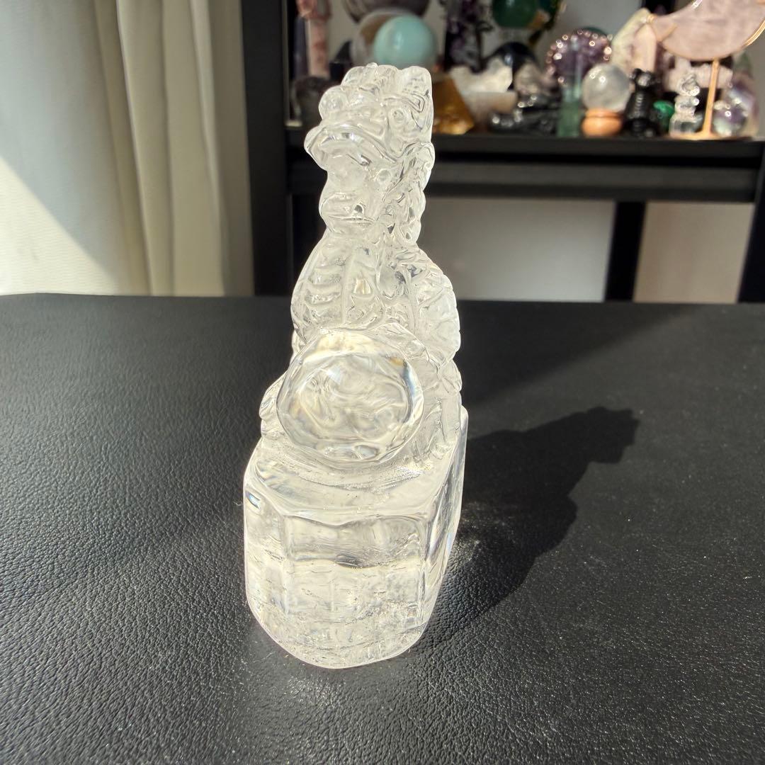 天然石水晶の龍　置物　彫物NO.031410