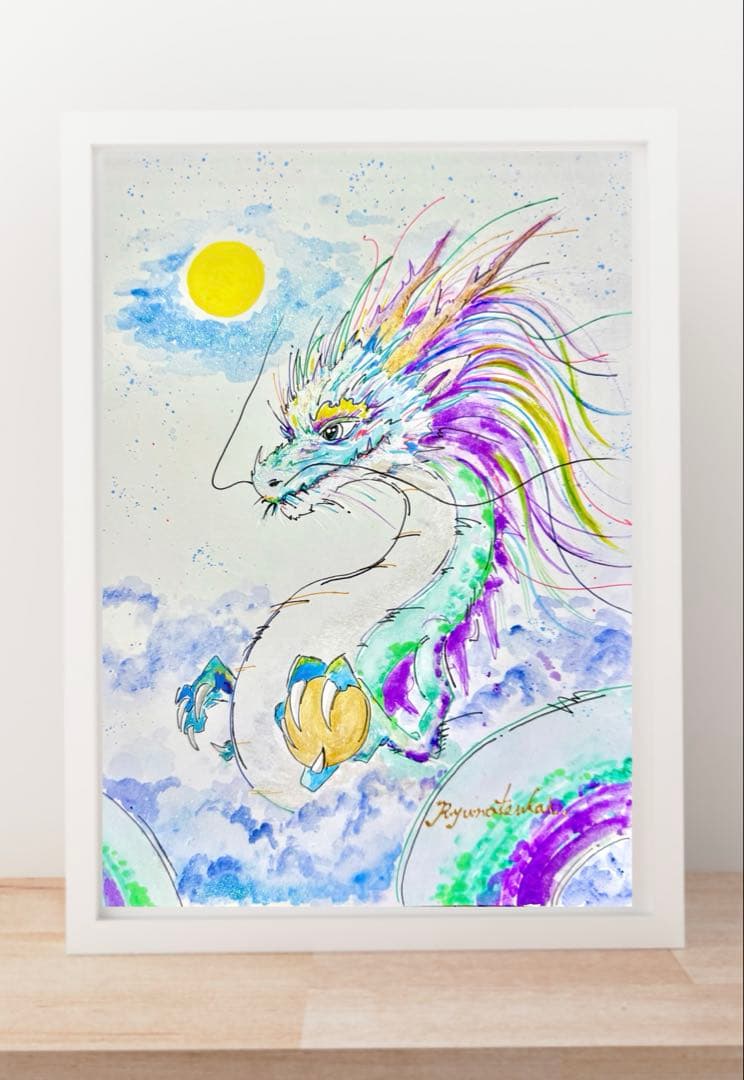 原画 「夜風に顕現せし龍神」開運絵画 龍 龍神 ドローイング 龍ノツカイ