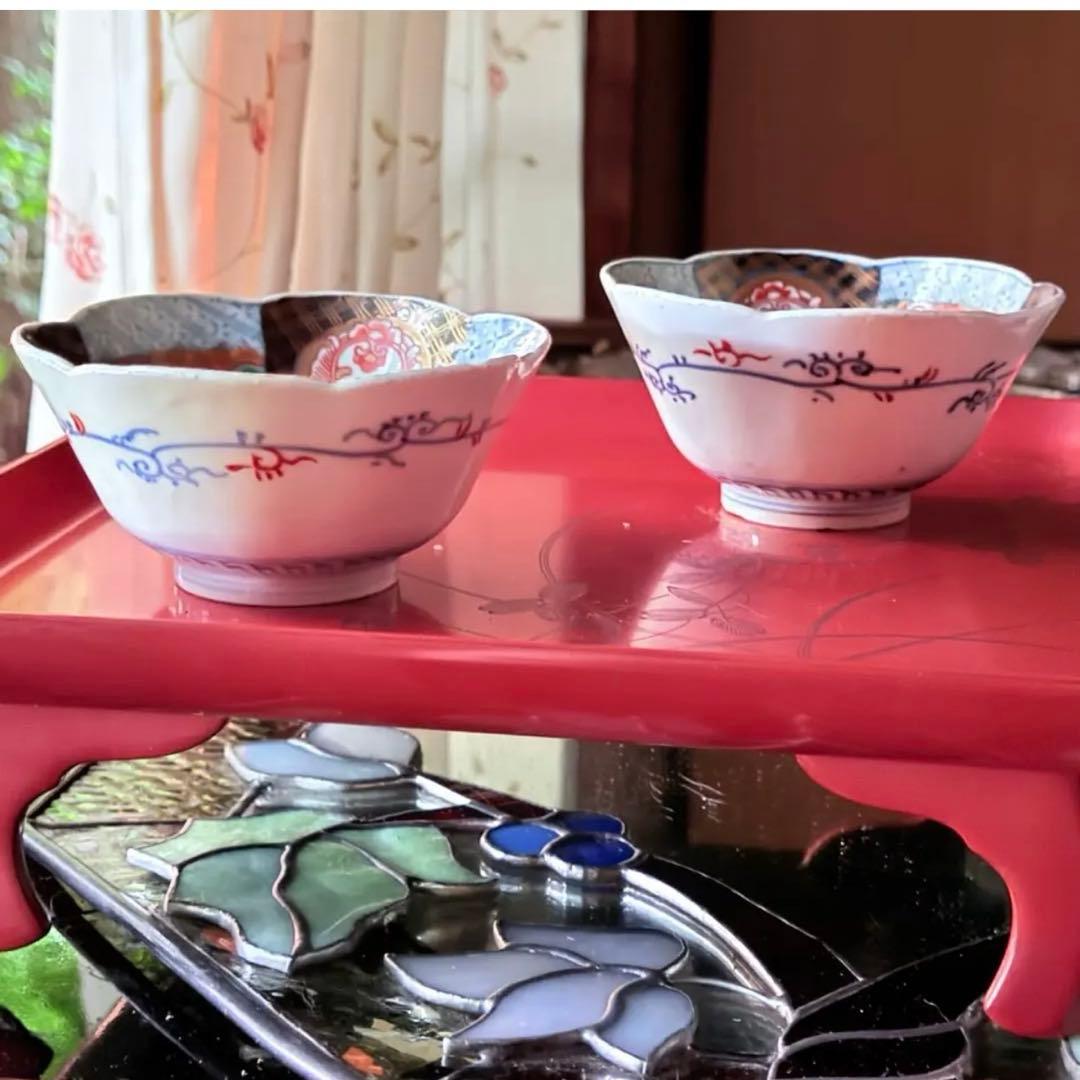 感謝お嫁入り‼️春‼️伊万里錦手向付おひたしにはこれ‼️桃手鶴六弁花在銘向付鉢 8客