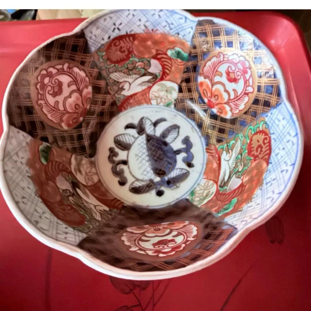 感謝お嫁入り‼️春‼️伊万里錦手向付おひたしにはこれ‼️桃手鶴六弁花在銘向付鉢 8客