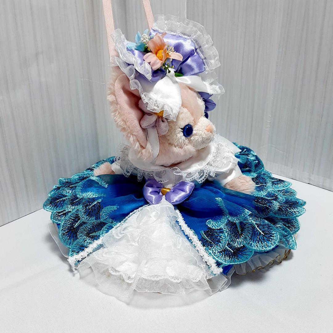 【メル】リーナベル ショルダー孔雀柄の刺繍ドレス(青)＋お靴3足セット