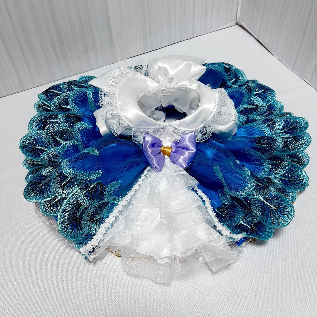 【メル】リーナベル ショルダー孔雀柄の刺繍ドレス(青)＋お靴3足セット