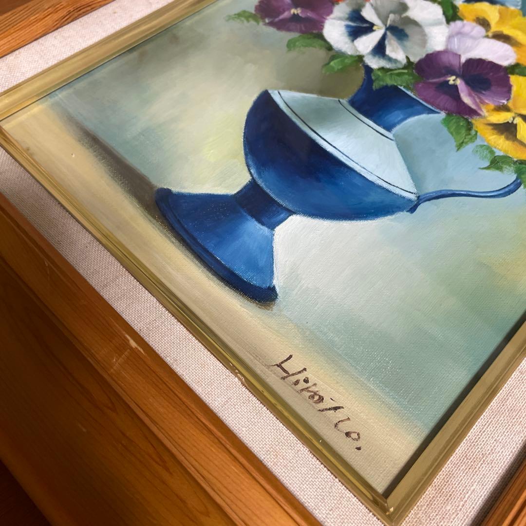 垣内宏乃 油絵/油彩 パンジー　額付 中古 静物画/植物画 Hirono