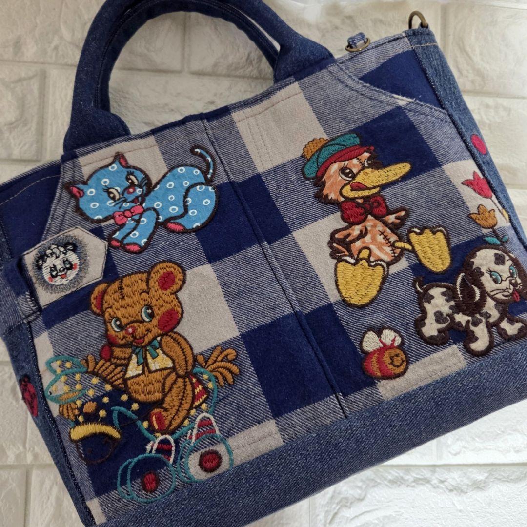 908 デニム＊リメイク＊パンダ＊バッグ＊トートバッグ