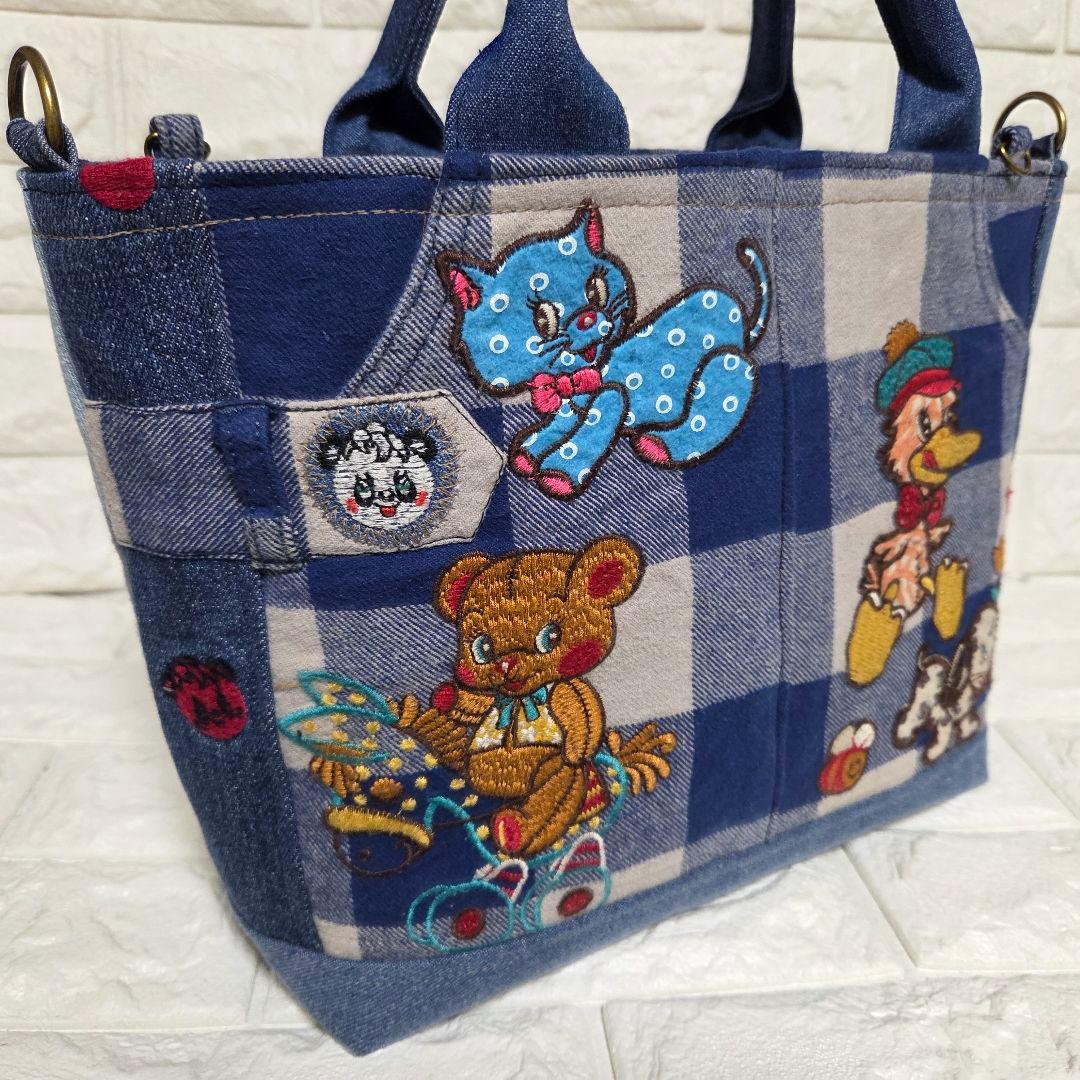 908 デニム＊リメイク＊パンダ＊バッグ＊トートバッグ