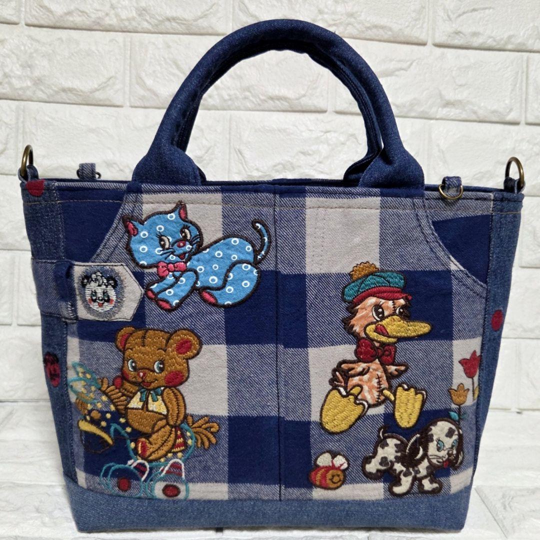 908 デニム＊リメイク＊パンダ＊バッグ＊トートバッグ