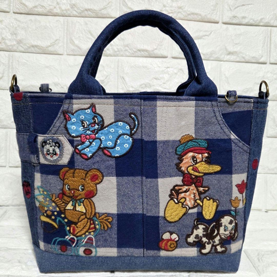 908 デニム＊リメイク＊パンダ＊バッグ＊トートバッグ