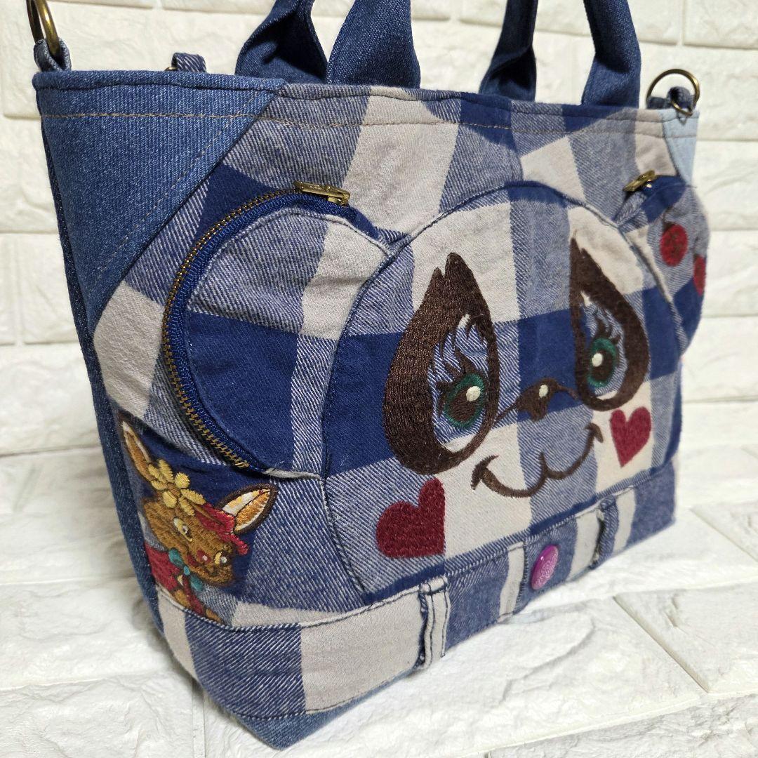 908 デニム＊リメイク＊パンダ＊バッグ＊トートバッグ