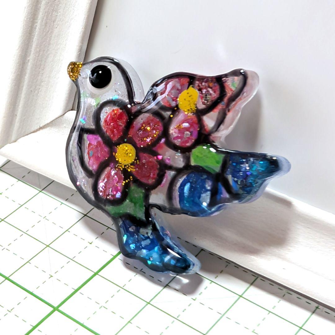鳥　4　レジンヘアゴム　花　ステンドグラス