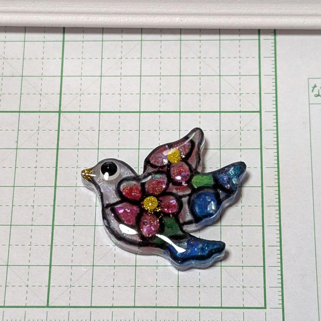 鳥　4　レジンヘアゴム　花　ステンドグラス