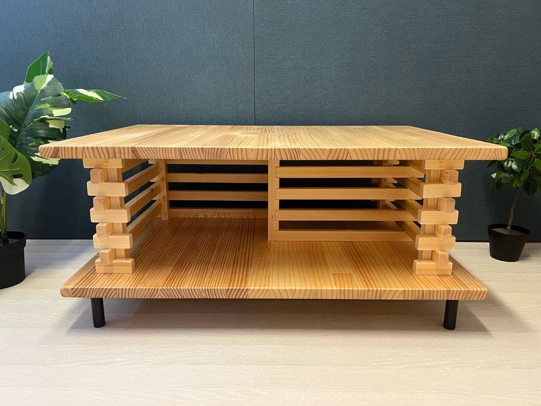 【在庫整理】 ローテーブル 和風 木組格子形 90cm 60cm パイン Nt