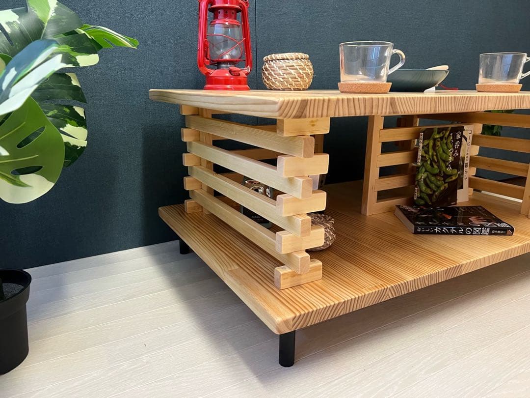 【在庫整理】 ローテーブル 和風 木組格子形 90cm 60cm パイン Nt