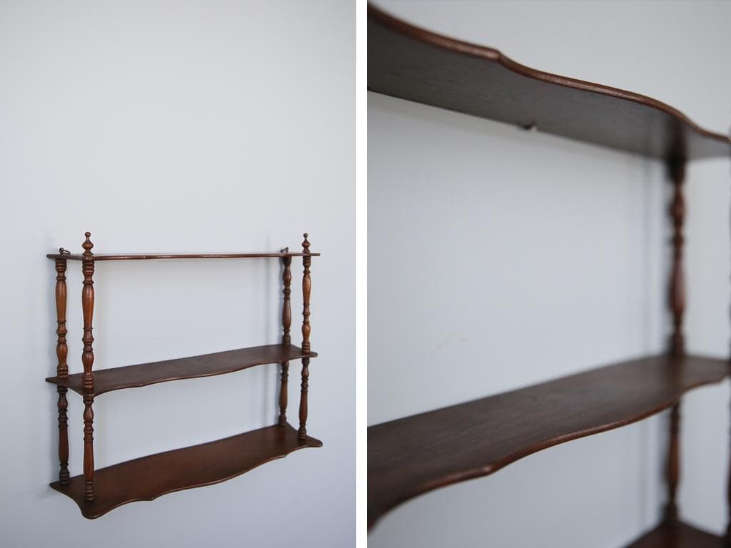 フランスアンティーク木製ウォールシェルフ/壁掛けラック/飾り棚(90-179)