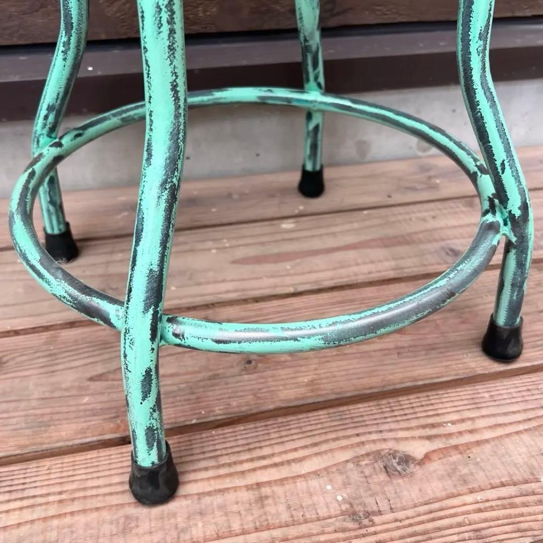 天然木座面のアイアンスツール ヴィンテージスタイル グリーン 木製座面 椅子