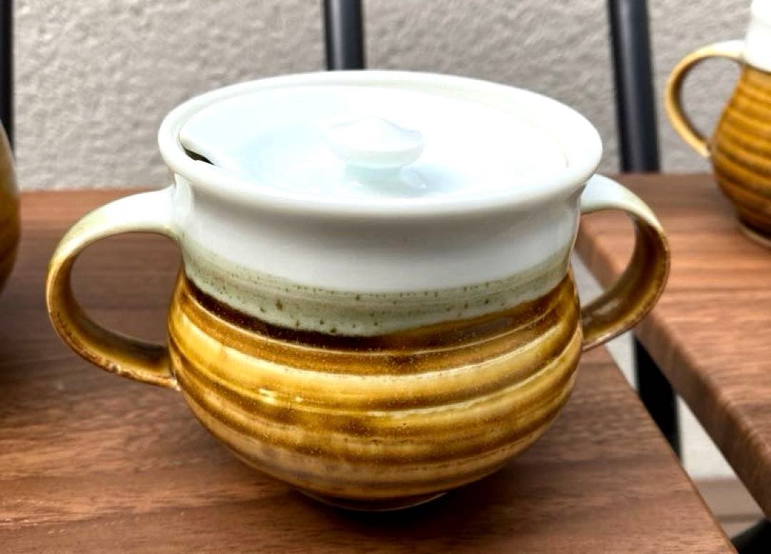 ヴィンテージ風 飴釉ティーセット 7点 YK刻印 民芸調 レトロ　おまけ付き