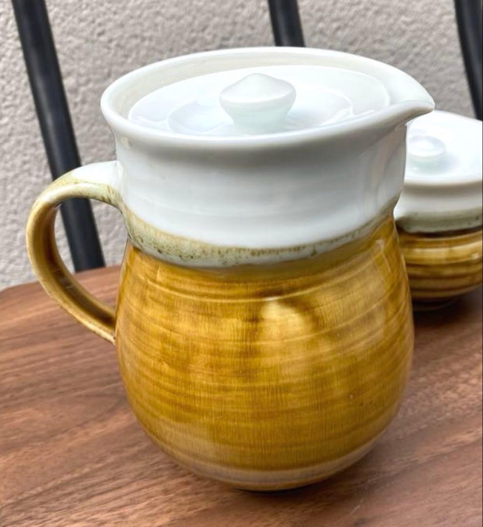 ヴィンテージ風 飴釉ティーセット 7点 YK刻印 民芸調 レトロ　おまけ付き