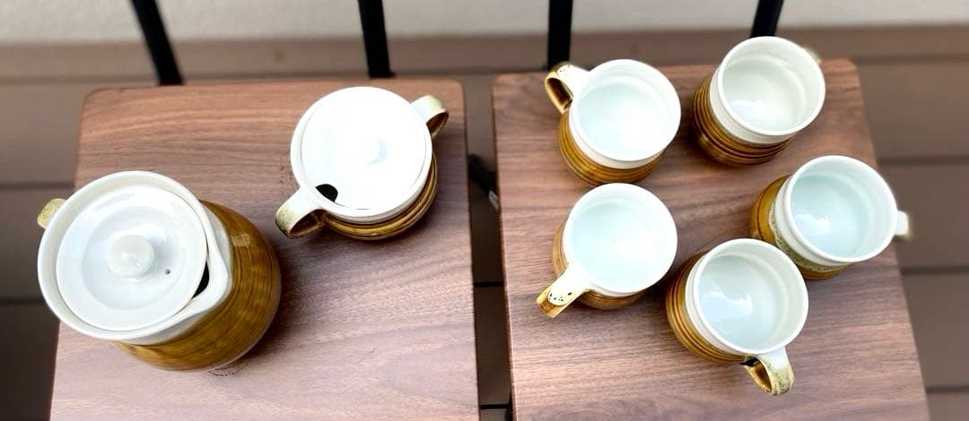 ヴィンテージ風 飴釉ティーセット 7点 YK刻印 民芸調 レトロ　おまけ付き