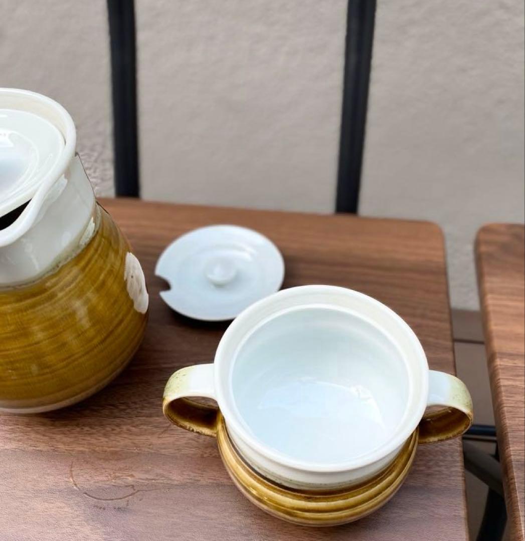 ヴィンテージ風 飴釉ティーセット 7点 YK刻印 民芸調 レトロ　おまけ付き